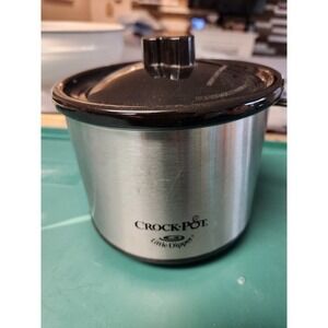 Crock Pot Little Dipper Slow Cooker Stainless‎ Steel Black Lid 3 Quart